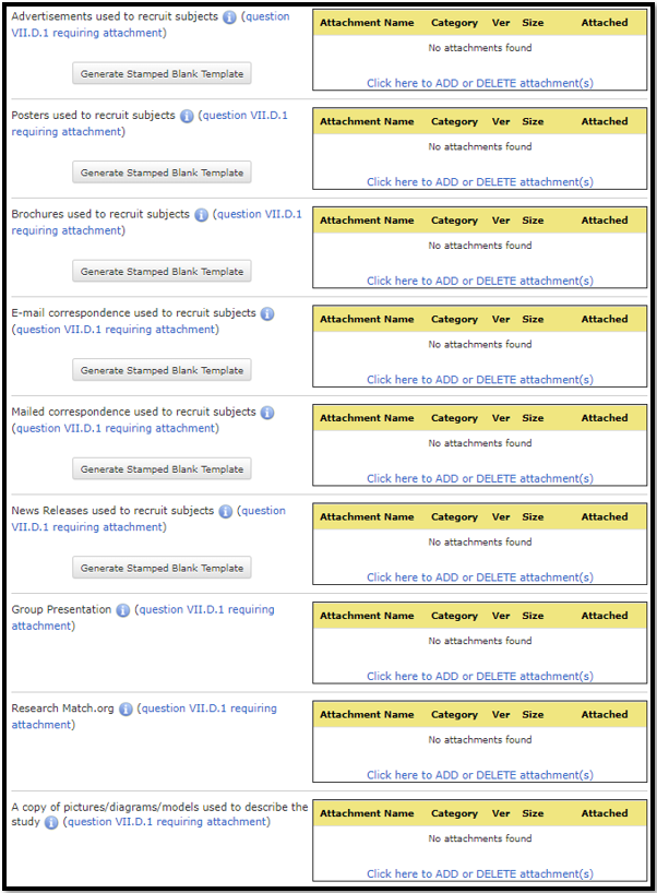 Recruitment categories on attachement page