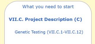 Screenshot of HawkIRB what is needed to start section VII.C. Project Description C Genetic testing (VII.C.1 to VII.C. 12)