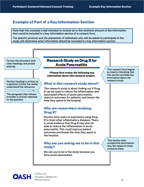 OASH Exaple of part of key information section 