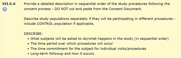 Screenshot of HawkIRB question VII E6