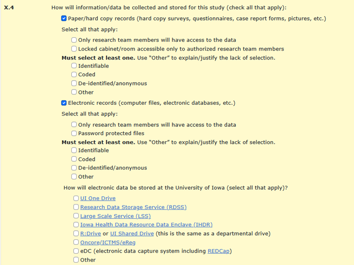 Screenshot of HawkIRB Section ten point four